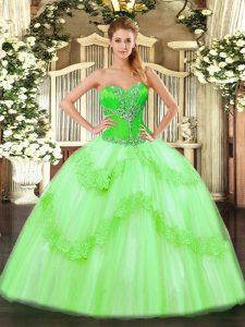 Tulle Lace Up Quinceanera Gown Sleeveless Floor Length Beading and Ruffles