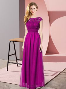 Hot Selling Fuchsia Zipper Prom Gown Lace Sleeveless Floor Length
