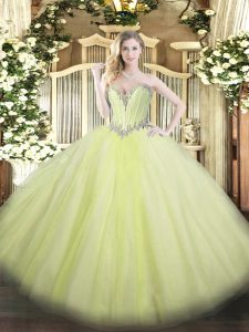 Pretty Yellow Green Sleeveless Beading Floor Length Sweet 16 Dresses
