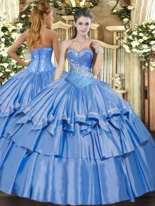 Chic Baby Blue Quinceanera Gown Military Ball and Sweet 16 and Quinceanera with Beading and Ruffles Sweetheart Sleeveless Lace Up