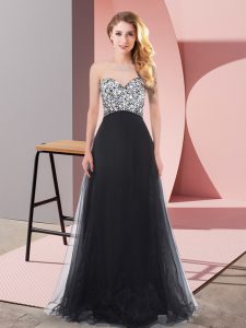 Fancy Beading Prom Evening Gown Black Lace Up Sleeveless Floor Length