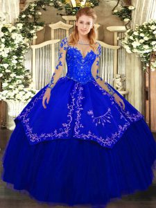 Scoop Long Sleeves Organza and Taffeta Quinceanera Dress Lace and Embroidery Lace Up