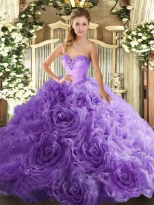 Lavender Sleeveless Floor Length Beading Lace Up Quince Ball Gowns