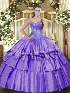Beading and Ruffled Layers Quinceanera Dress Lavender Lace Up Sleeveless Floor Length