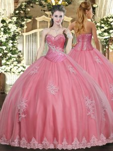 Pretty Ball Gowns Sweet 16 Dresses Watermelon Red Sweetheart Tulle Sleeveless Floor Length Lace Up