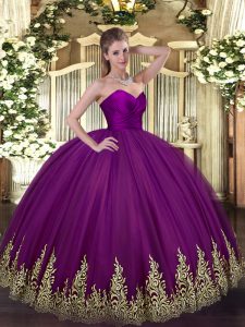 Appliques Quinceanera Gown Purple Zipper Sleeveless Floor Length