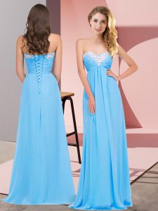 Floor Length Aqua Blue Homecoming Dress Sweetheart Sleeveless Lace Up