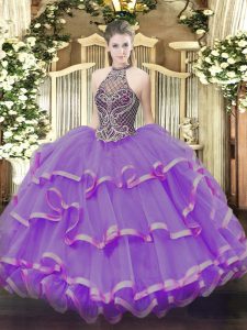 Eggplant Purple Sleeveless Organza Lace Up Sweet 16 Quinceanera Dress for Sweet 16 and Quinceanera