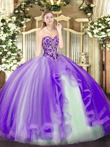 Modern Beading and Ruffles Quinceanera Gowns Lavender Lace Up Sleeveless Floor Length