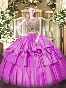 Elegant Two Pieces Sweet 16 Dresses Lilac Scoop Organza and Taffeta Sleeveless Floor Length Lace Up