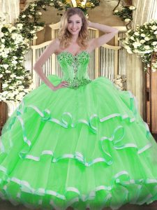 Custom Fit Ball Gowns Beading and Ruffles Vestidos de Quinceanera Lace Up Organza Sleeveless Floor Length