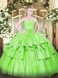 Sweetheart Neckline Beading and Lace and Ruffled Layers Quince Ball Gowns Sleeveless Zipper