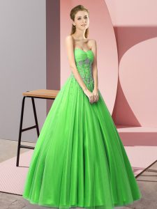 Unique Sweetheart Sleeveless Tulle Homecoming Dress Beading Lace Up