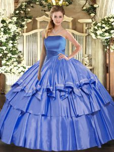 Adorable Blue Lace Up Strapless Ruffled Layers Vestidos de Quinceanera Organza Sleeveless