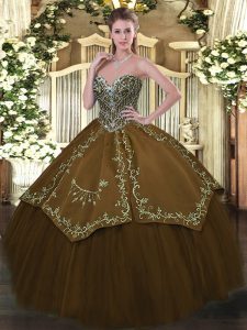 Floor Length Ball Gowns Sleeveless Brown 15 Quinceanera Dress Lace Up