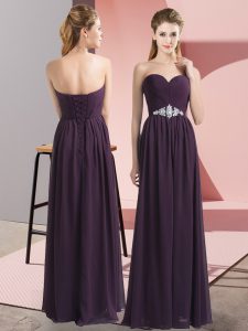 Dark Purple Empire Beading Prom Dress Lace Up Chiffon Sleeveless Floor Length