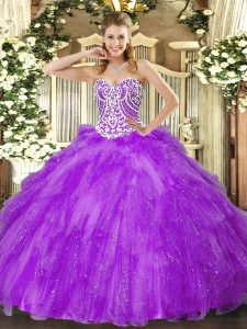 New Arrival Lavender Sleeveless Tulle Lace Up Vestidos de Quinceanera for Military Ball and Sweet 16 and Quinceanera