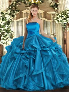Hot Sale Baby Blue Sleeveless Ruffles Floor Length Sweet 16 Dress