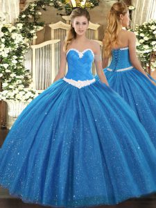 Sweetheart Sleeveless Tulle Quinceanera Dresses Appliques Lace Up