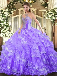 Custom Fit Lavender Lace Up Sweetheart Beading and Ruffled Layers Sweet 16 Quinceanera Dress Organza Sleeveless