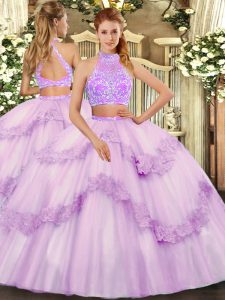 Sweetheart Sleeveless Tulle 15 Quinceanera Dress Beading and Lace and Ruffles Criss Cross