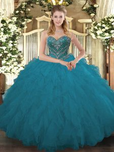 New Style Sleeveless Beading and Ruffled Layers Lace Up Quince Ball Gowns