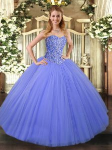 Floor Length Ball Gowns Sleeveless Blue 15th Birthday Dress Lace Up