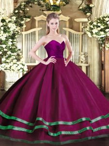 Sexy Floor Length Zipper Sweet 16 Dress Fuchsia for Military Ball and Sweet 16 and Quinceanera with Ruffled Layers