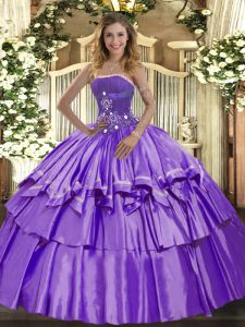 Lavender Strapless Neckline Beading and Ruffled Layers Sweet 16 Dresses Sleeveless Lace Up