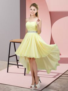 Fabulous Light Yellow Sleeveless Chiffon Lace Up Prom Party Dress for Prom and Party