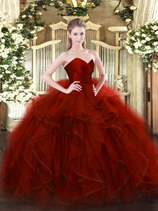 Glamorous Wine Red Ball Gowns Sweetheart Sleeveless Tulle Floor Length Zipper Ruffles Vestidos de Quinceanera