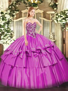 Lilac Sweetheart Neckline Beading and Ruffled Layers Quinceanera Dress Sleeveless Lace Up