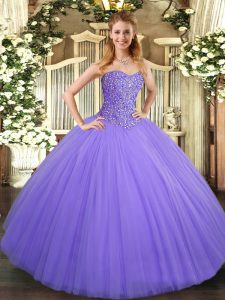 Colorful Lavender Lace Up Quince Ball Gowns Beading Sleeveless Floor Length