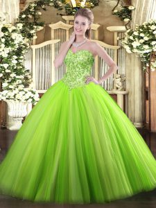 Sweetheart Sleeveless Quinceanera Gowns Floor Length Appliques Tulle