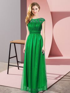 Dark Green Empire Scoop Sleeveless Tulle Floor Length Zipper Lace Prom Gown