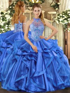 Sleeveless Beading and Embroidery and Ruffles Lace Up 15 Quinceanera Dress