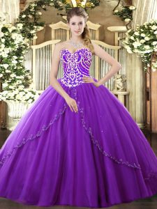 Customized Sleeveless Brush Train Beading Lace Up Ball Gown Prom Dress