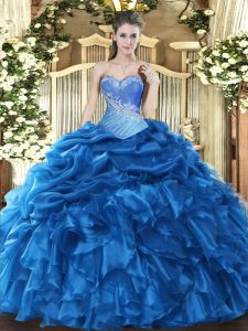 Fantastic Blue Lace Up Sweetheart Beading and Ruffles and Pick Ups Quinceanera Dresses Organza Sleeveless