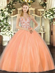Decent Floor Length Ball Gowns Sleeveless Orange Sweet 16 Dresses Lace Up