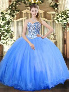 High End Beading Quinceanera Dress Baby Blue Lace Up Sleeveless Floor Length
