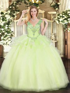 Custom Design Floor Length Ball Gowns Sleeveless Yellow Green 15th Birthday Dress Lace Up