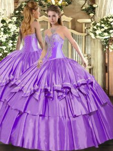 Lavender Organza and Taffeta Lace Up Sweetheart Sleeveless Floor Length Quinceanera Gowns Beading and Ruffled Layers