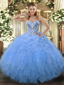 Adorable Floor Length Aqua Blue Ball Gown Prom Dress Sweetheart Sleeveless Side Zipper