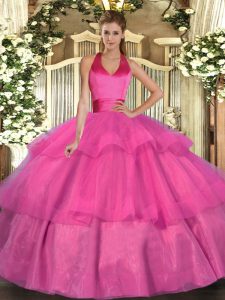 Sleeveless Lace Up Floor Length Ruffled Layers Quinceanera Dress