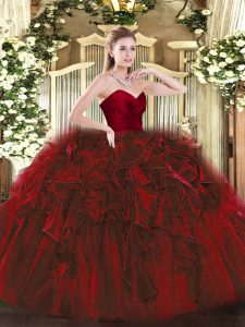 Custom Made Ball Gowns Sweet 16 Quinceanera Dress Wine Red Sweetheart Organza Sleeveless Floor Length Zipper