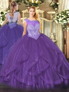 Gorgeous Tulle Sleeveless Floor Length Sweet 16 Dress and Beading and Ruffles