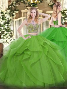 Beading and Ruffles Sweet 16 Quinceanera Dress Lace Up Sleeveless Floor Length