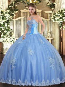 Sweetheart Sleeveless Vestidos de Quinceanera Floor Length Beading and Appliques Baby Blue Tulle