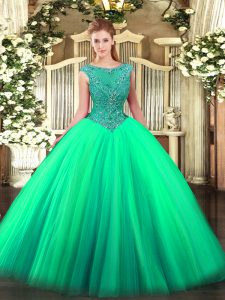 Floor Length Zipper Sweet 16 Quinceanera Dress Turquoise for Sweet 16 and Quinceanera with Beading