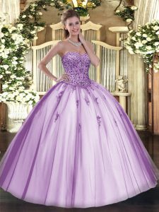 Lavender Lace Up Sweet 16 Dresses Beading Sleeveless Floor Length